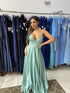 vestido alcinha com decote fenda liso VESTIDO DE FESTA PETRA FINA